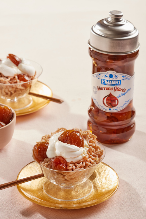 Mont Blanc im Glas mit Marrons Glaces Fabbri Likör